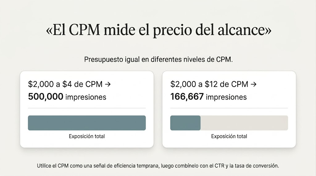 Infografía de calculadora de CPM con la fórmula del CPM y cómo calcular el coste por 1.000 impresiones.